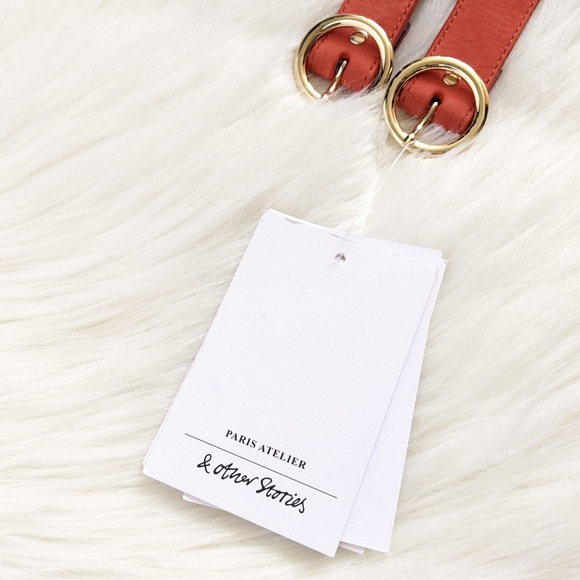 & Other Stories Coral Orange Suede Leather & Rope Double Buckle Belt | Size M - Picture 10 of 14